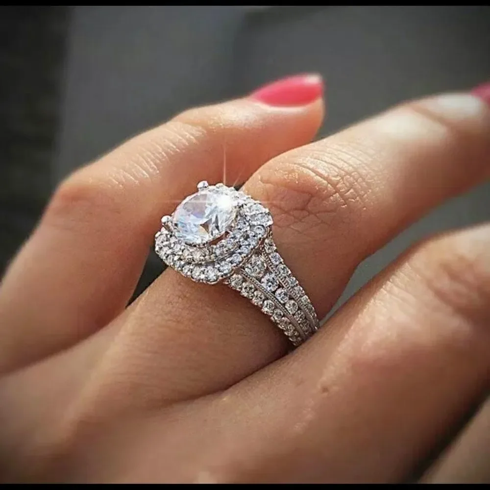 Exquisite Silver Gold Filled Cz Double Halo Rings